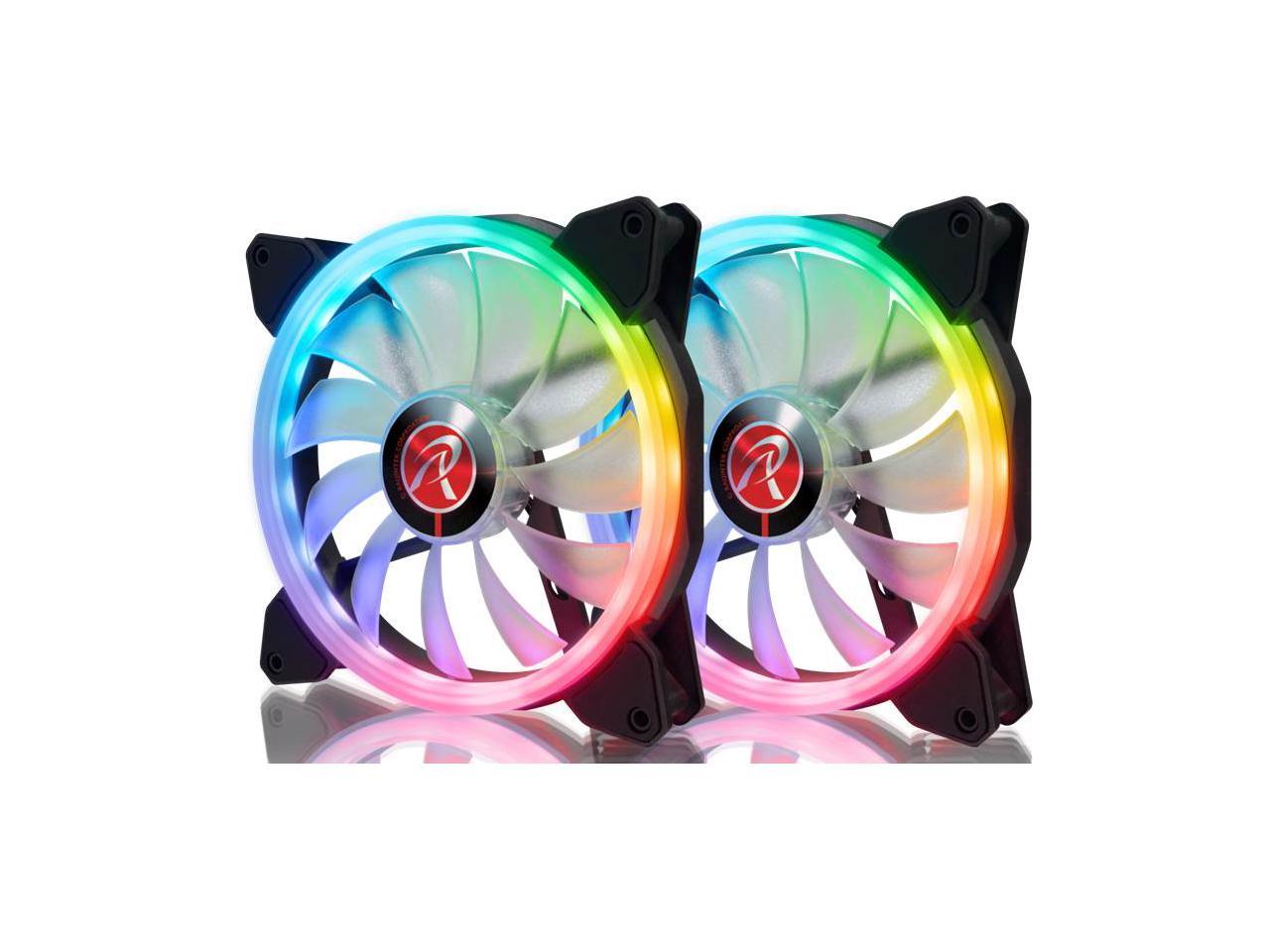 RAIJINTEK IRIS 14 Rainbow RGB - 140mm Rainbow RGB PWM Fan, with 6 Port Addressable LED Hub, Remote controller, 2 pack