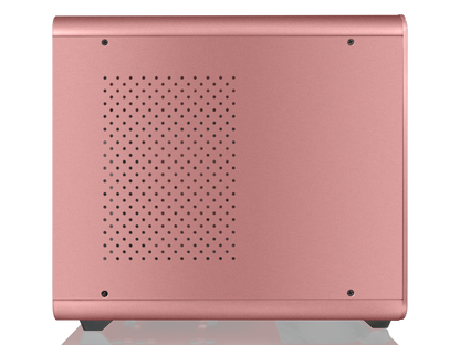 RAIJINTEK METIS PLUS PINK, a Alu. M-ITX Case, is with one 12025 LED fan at rear, USB 3.0* 2, Ventilate holes at top, Compatible with Standard ATX PSU, 170mm VGA Card length, 160mm CPU Cooler heigth.