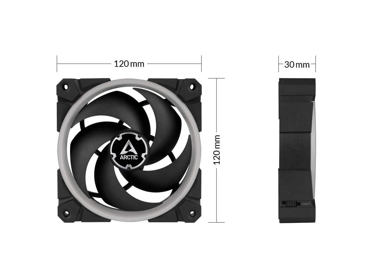 ARCTIC BioniX P120 A-RGB (Bundle 3 pc, incl. A-RGB Controller) - 120 mm Pressure-Optimised Fan with A-RGB, PWM, Cooler, Fluid Dynamic Bearing, 400-2300 RPM - Black