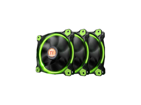 Thermaltake Riing 12 High Static Pressure Circular Ring Green LED Case/Radiator Fan with Anti-Vibration Mounting System Triple Pack Cooling CL-F055-PL12GR-A