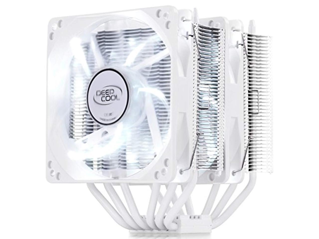 deepcool neptwin white version cpu cooler 6 heat pipes twin-tower heatsink dual 120mm white led fans (neptwin white), am4 compa
