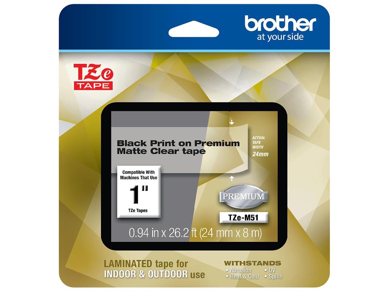 Brother TZeM51 Black Print on Premium Matte Clear Laminated Tape for P-touch Label Maker, 24.00 mm (0.94â€?) wide x 8.00 m (26.20 ft.) long