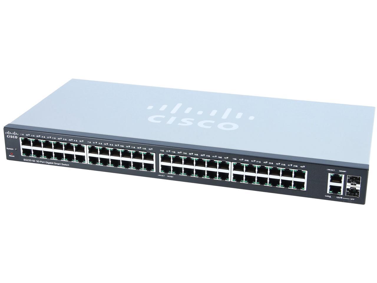 Cisco 220 Series SG220-50P - Switch - Managed - 48 x 10/100/1000 (PoE) + 2 x combo Gigabit SFP - desktop, rack-mountable