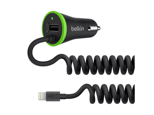 Belkin Lightning Car Charger with 4-Feet Coiled Wired Charge-Sync Cable and USB-Retail Packaging