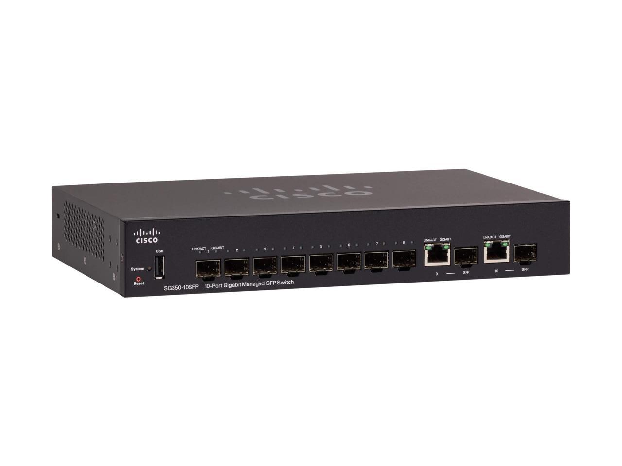 Cisco 250 Series SG350-10SFP - Switch - L3 - Managed - 8 x Gigabit SFP + 2 x combo Gigabit Ethernet/Gigabit SFP - deskto