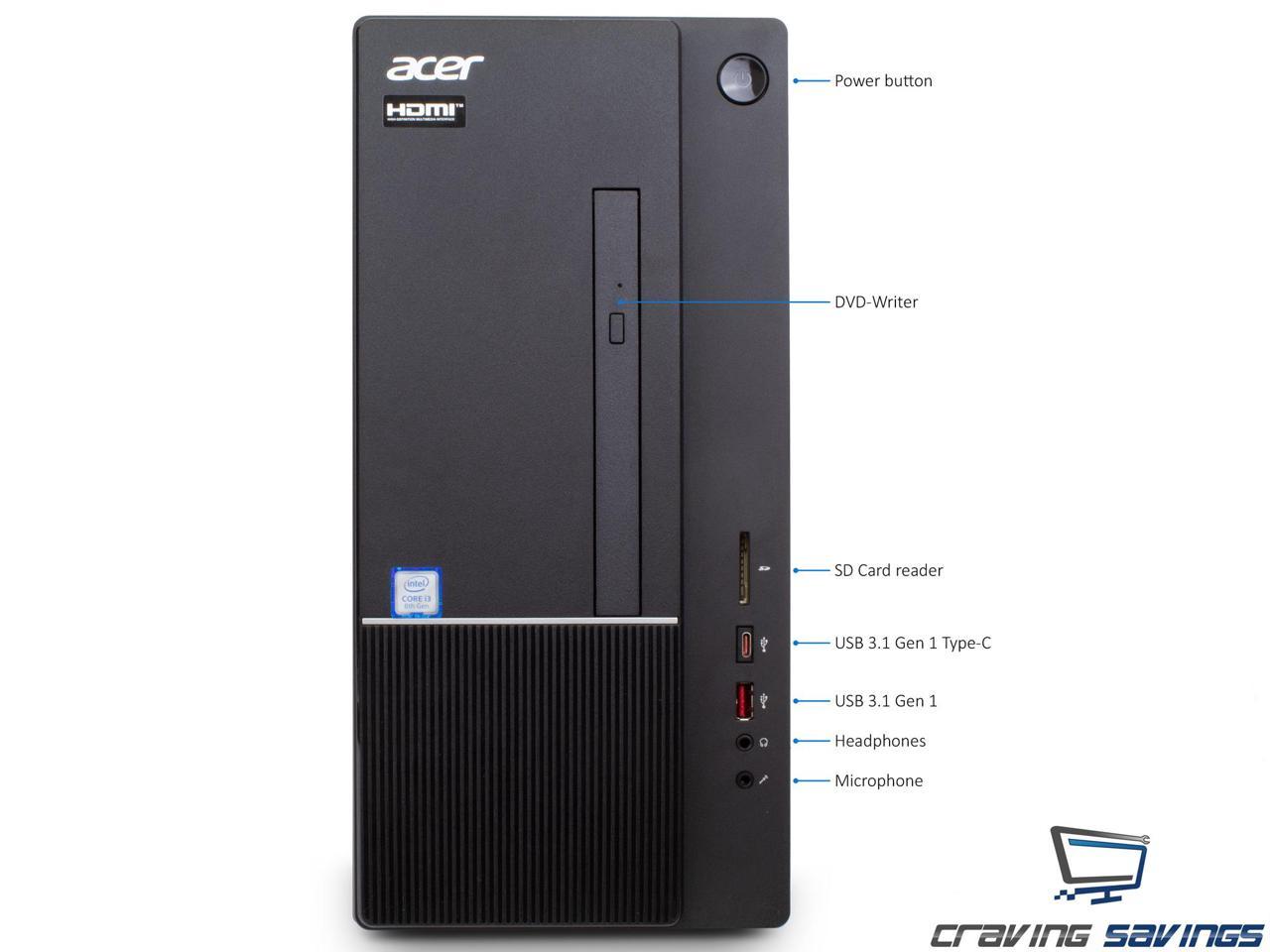 Acer Aspire TC Series Destop, Intel 6-Core i5-8400 Upto 4.0GHz, 8GB DDR4, 512GB SSD, DVD-RW, VGA, HDMI, USB, Card Reader, Wi-Fi, Bluetooth, Windows 10 Professional 64Bit