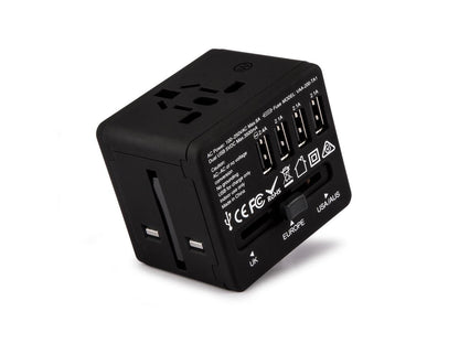 Veho TA-1 Travel Adapter | 4 Port USB Phone charger | All in One International World Plug Adapter | Covers US UK EU AU Asia Over 150 Countries