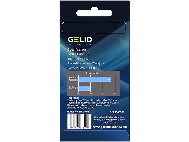 Gelid Solutions GP-Ultimate 15W-Thermal Pad 120x20x 1.0mm(2pcs). Excellent Heat Conduction, Ideal Gap Filler Model TP-VP04-R-B