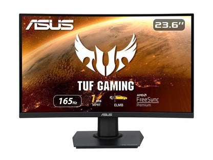 ASUS TUF GAMING VG24VQE 23.6IN 1080P FULL HDASUS TUF Gaming VG24VQE 23.6 Curved Monitor, 1080P Full HD, 165Hz (Supports 144Hz), 1ms, Extreme Low Motion Blur, FreeSync Premium, Shadow Boost, Eye Care