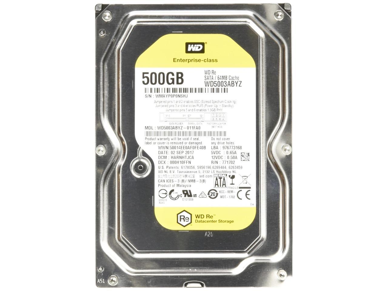 WD RE WD5003ABYZ 500 GB 3.5" Internal Hard Drive - SATA - 7200 - 64 MB Buffer