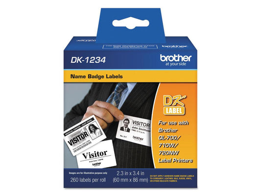 Brother DK1234 Brother Name Badge Label - 2.36" Width x 3.39" Length - Rectangle - Direct Thermal - White - Paper - 260 Label