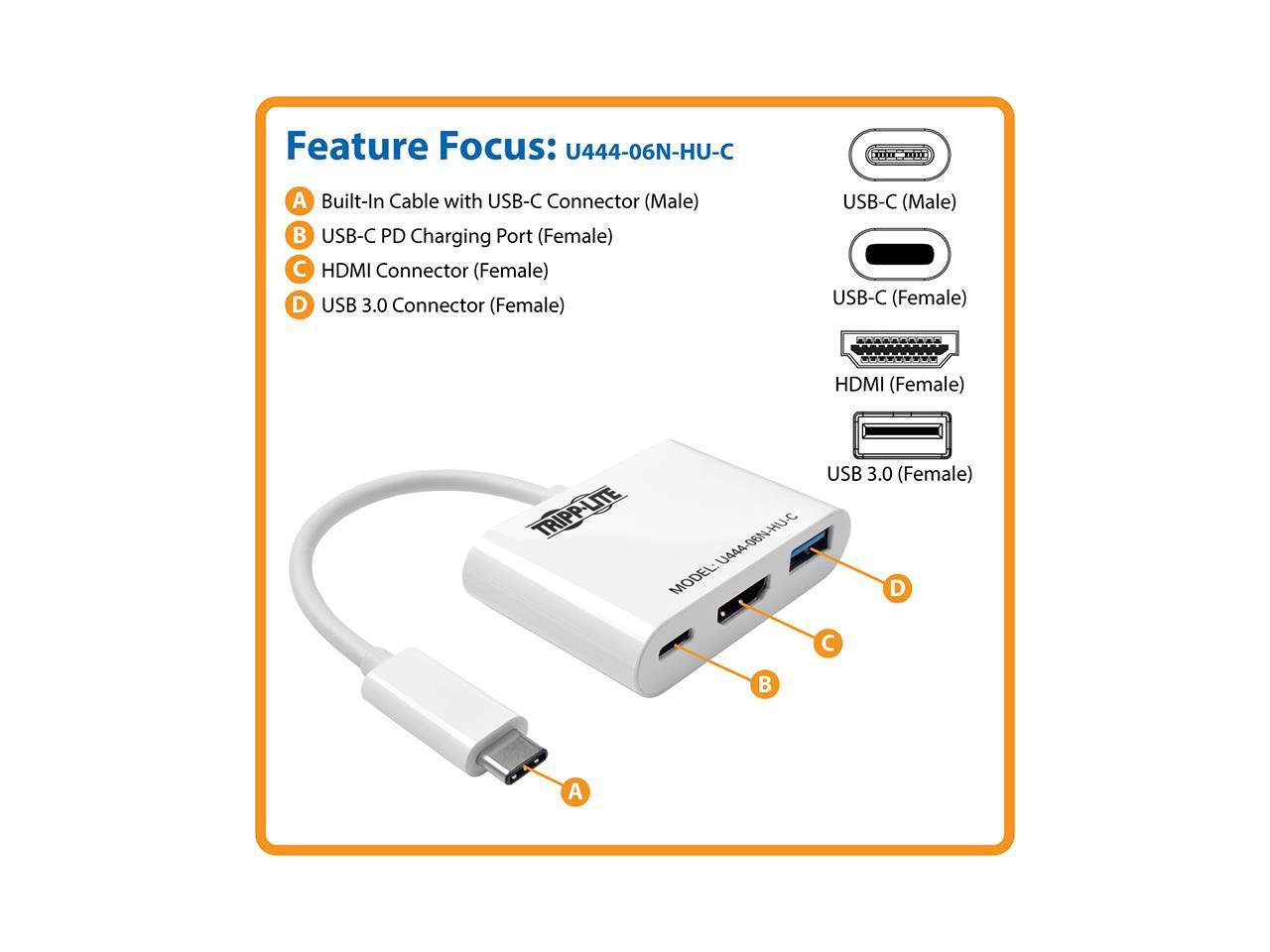 Tripp Lite USB C to HDMI Multiport Adapter w/PD Charging USB Type C to HDMI (U444-06N-HU-C)