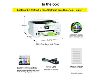 Epson EcoTank ET-2760 Wireless Color All-in-One Cartridge-Free Supertank Printer with Scanner and Copier