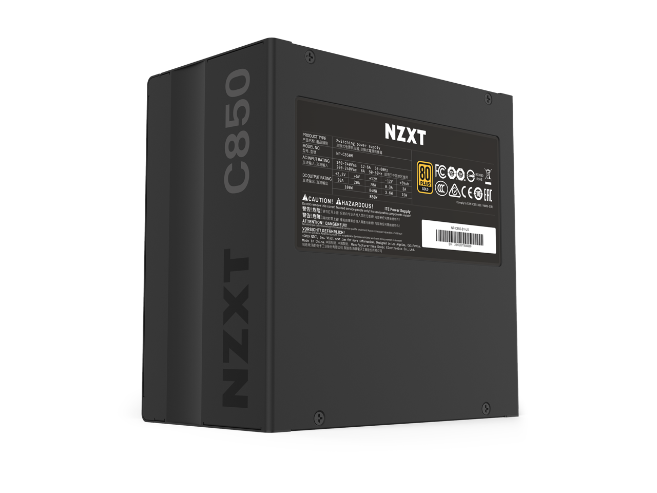 NZXT C850 NP-C850M-US 850W ATX12V v2.4 / EPS12V v2.92 80 PLUS GOLD Certified Full Modular Active PFC Power Supply
