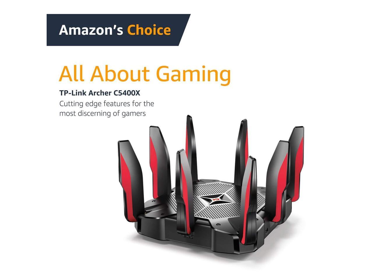 TP-Link AC5400 Tri Band Gaming Router – MU-MIMO, 1.8GHz Quad-Core 64-bit CPU, Game First Priority, Link Aggregation, 16GB Storage, Airtime Fairness, Secured Wifi, Works with Alexa (Archer C5400X)