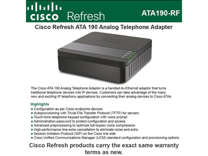 Cisco ATA190 UC 2 Port Analog Telephone Adapter