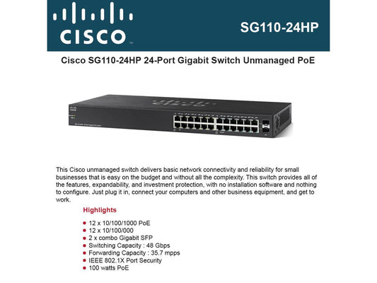 Cisco CIS#SG11024HPNA SG11024HP 24 Port PoE Gigabit