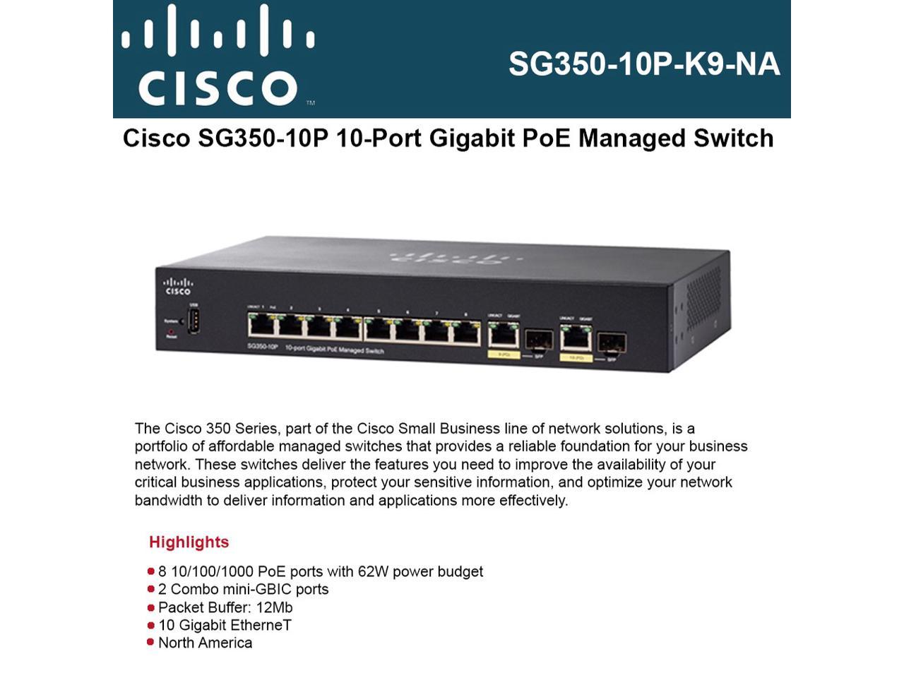 Cisco SG350-10P 10-Port Gigabit PoE 3 Layer Supported Managed Switch Model SG350-10P-K9-NA