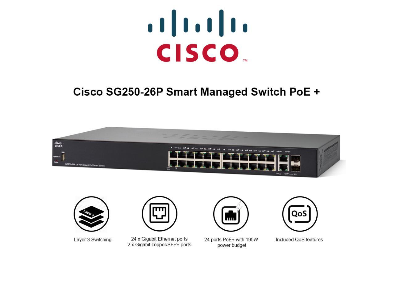 Cisco 26 Port Gigabit PoE Smart Switch Model SG250-26P-K9-NA