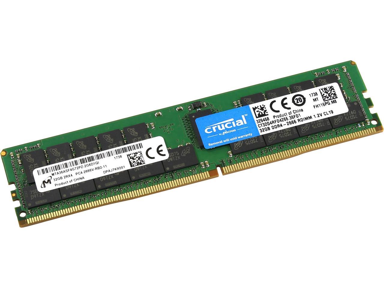 Crucial 64GB (2 x 32GB) 288-Pin DDR4 2666 (PC4 21300) RDIMM Desktop Memory Model CT2K32G4RFD4266
