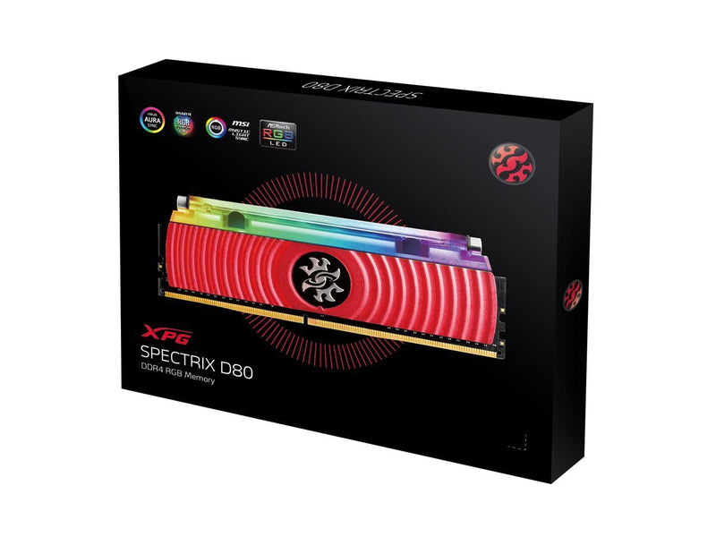 XPG SPECTRIX D80 RGB Desktop Memory Series: 16GB (2x8GB) DDR4 3600MHz CL18 Red