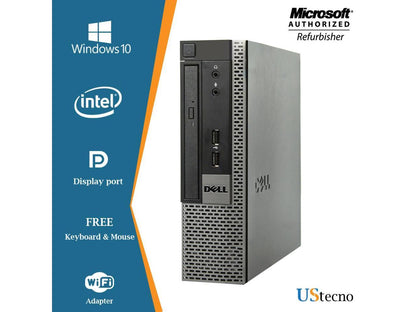 Dell Optiplex 790 USFF Computer Intel Core i5 2400 8GB 250GB HDD DVD Windows 10 Professional New Free Keyboard, Mouse,Power cord,WiFi Adapter