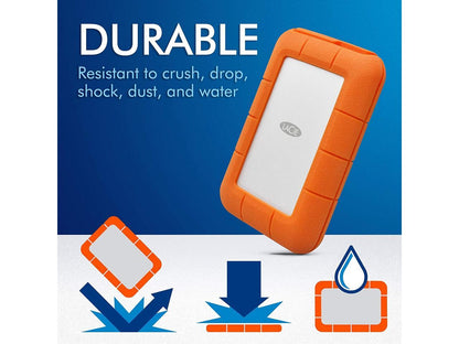 LaCie Rugged Thunderbolt USB-C 5TB External Hard Drive Portable HDD – USB 3.0 compatible, Drop Shock Dust Water Resistant, Mac and PC Computer Desktop Workstation Laptop, 1 Mo Adobe CC (STFS5000800)