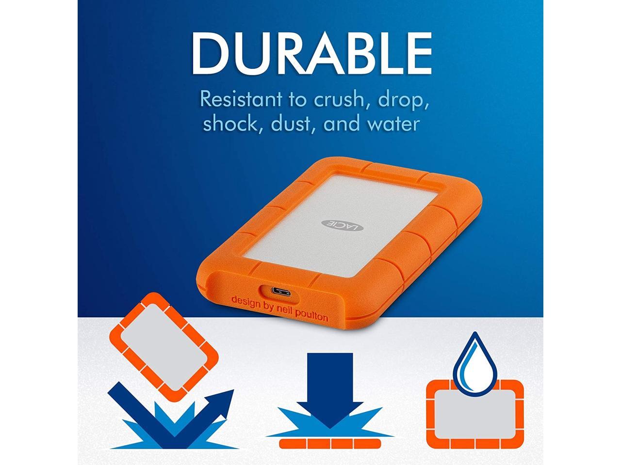 LaCie Rugged USB-C 1TB External Hard Drive Portable HDD USB 3.0 – Drop Shock Dust Rain Resistant Shuttle Drive, for Mac and PC Computer Desktop Workstation Laptop, 1 Month Adobe CC (STFR1000800)