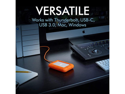 LaCie Rugged Thunderbolt USB-C 2TB External Hard Drive Portable HDD – USB 3.0 compatible, Drop Shock Dust Water Resistant, Mac and PC Computer Desktop Workstation Laptop, 1 Mo Adobe CC (STFS2000800)