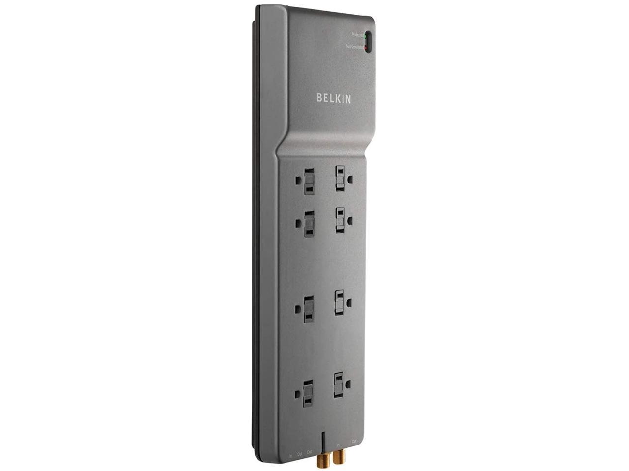 Belkin BE108230-06 8-Outlet Power Strip Surge Protector w/Flat Plug, 6ft Cord (3,550 Joules),Black & BE107200-06 7-Outlet Power Strip Surge Protector w/6ft Cord (2,320 Joules), White,6'