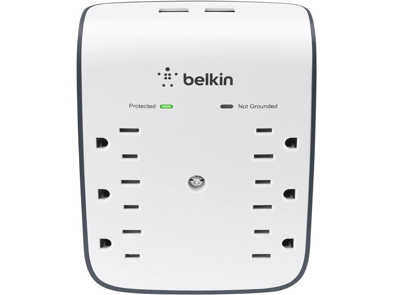 Belkin BE108230-06 8-Outlet Power Strip Surge Protector w/Flat Plug, 6ft Cord (3,550 Joules),Black & 6-Outlet USB Surge Protector w/Wall Mount (900 Joules)