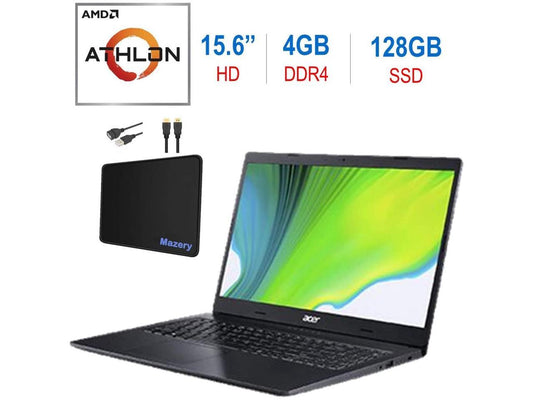 Newest Acer Aspire 3 15.6-inch Widescreen HD Laptop PC, AMD Athlon 3020E 1.2GHz Processor, 4GB DDR4 SDRAM, 128GB SSD, Stereo Speaker, HDMI, Bluetooth, Webcam, WiFi, Windows 10 w/Mazery Accessories