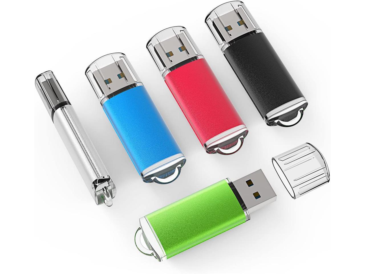 5 Pack 32GB USB 2.0 Flash Drive Memory Stick Thumb Drives (5 Mixed Colors: Black Blue Green Red Silver)