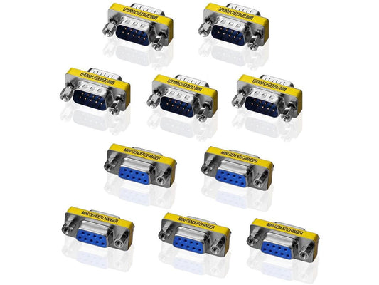 5pcs 9 Pin RS-232 DB9 Male to Male 5pcs Female to Female Serial Cable Gender Changer Coupler Adapter Pack of 10