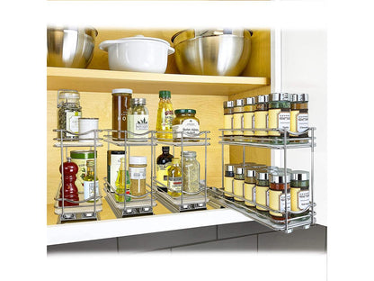 Professional Slide Out Double Spice Rack Upper Cabinet Organizer, 4-1/4", Chrome