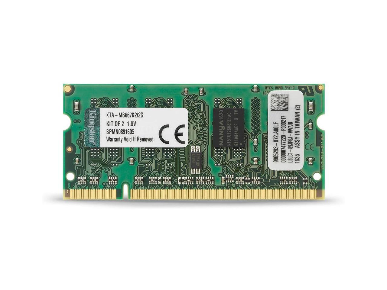 Kingston Apple 2GB Kit (2x1GB Modules) 667MHz DDR2 200-Pin SoDimm iMac and Macbook Memory (KTA-MB667K2/2G)