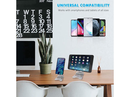 Durable Phone Stand,Tablet Stand, Adjustable Phone Dock - Universal Stand, Holder, Dock Compatible with Phone 11 Pro Xs Xs Max XR X 8 7 6S Plus, Huawei, Samsung S10 S9, All 3.5-8 inch Devices - Silver