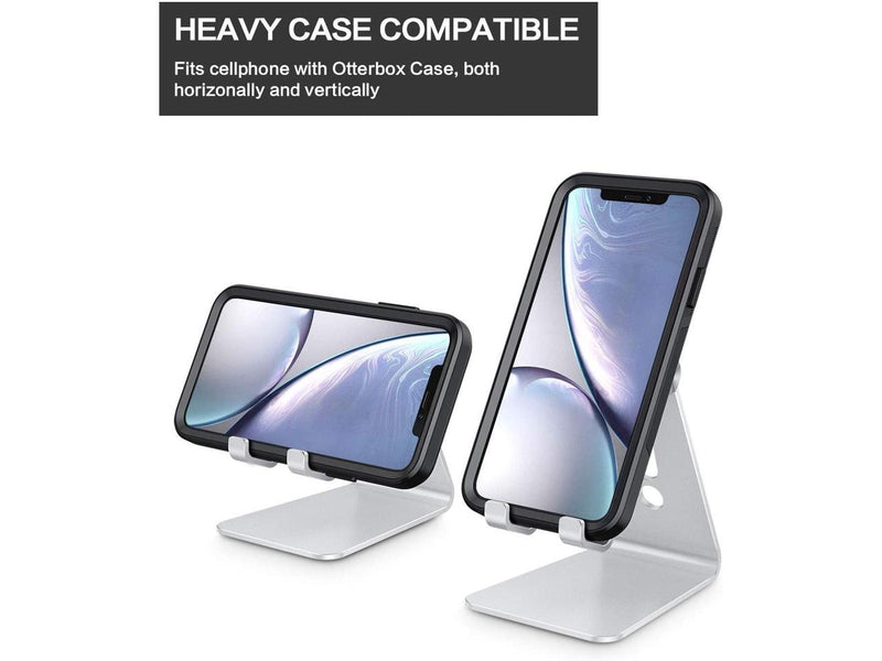 Durable Adjustable Cell Phone Stand, Aluminum Desktop Phone Holder Dock Compatible with iPhone 12 Mini, iPhone 12 Pro Max, 11 Pro, XR, 8 Plus 7 6, Samsung Galaxy, Google Pixel and More, Silver