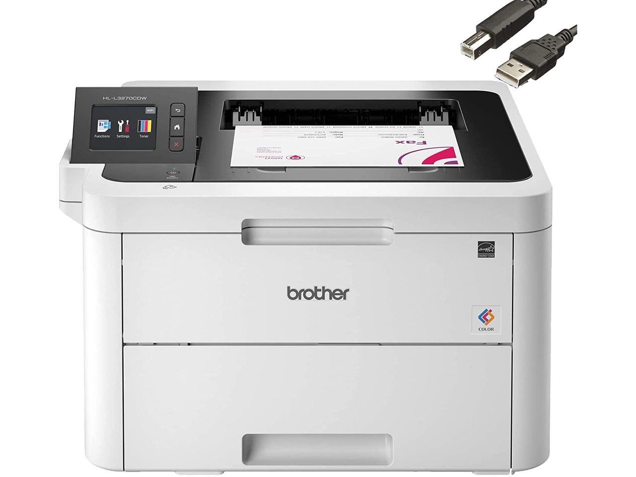 Brother HL-L3270CDW Compact Wireless Digital Color Printer with NFC, Auto 2-Sided Printing, Built-in Wireless, 25ppm, 600 x 2400 dpi, 250-sheet, Works with Alexa - Bundle with JAWFOAL Printer Cable