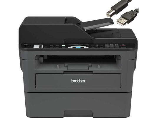 Brother MFC-L2710DW Wireless Compact Monochrome Laser All-in-One Printer, Auto 2-Sided Printing, 32ppm, 250-sheet, 2400 x 600 dpi, Works with Alexa, Black & Grey - Bundle with JAWFOAL Printer Cable