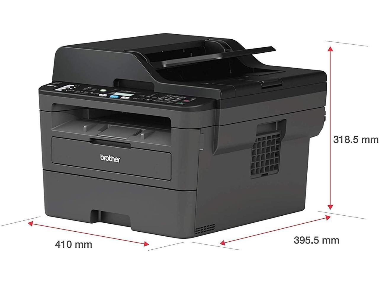 Brother MFC-L2710DW Wireless Compact Monochrome Laser All-in-One Printer, Auto 2-Sided Printing, 32ppm, 250-sheet, 2400 x 600 dpi, Works with Alexa, Black & Grey - Bundle with JAWFOAL Printer Cable