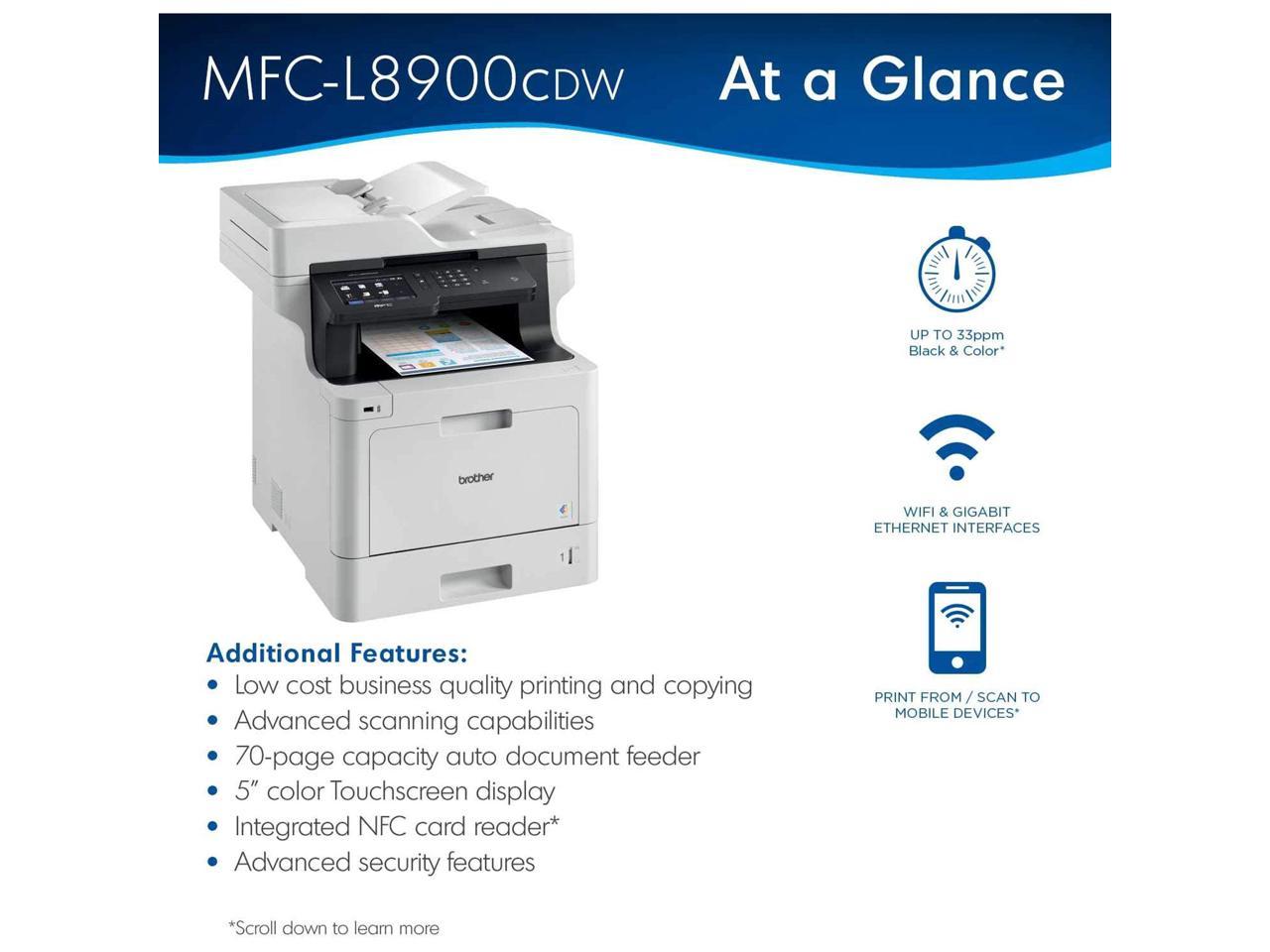 Brother MFC-L8900CDW Business Color Laser All-in-One Printer, Advanced Duplex & Wireless Networking, High-Quality Business Printing, Mobile Device Printing & Scanning, Cefesfy Printer Cable