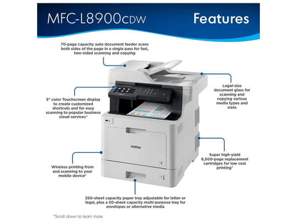 Brother MFC-L8900CDW Business Color Laser All-in-One Printer, Advanced Duplex & Wireless Networking, High-Quality Business Printing, Mobile Device Printing & Scanning, Cefesfy Printer Cable