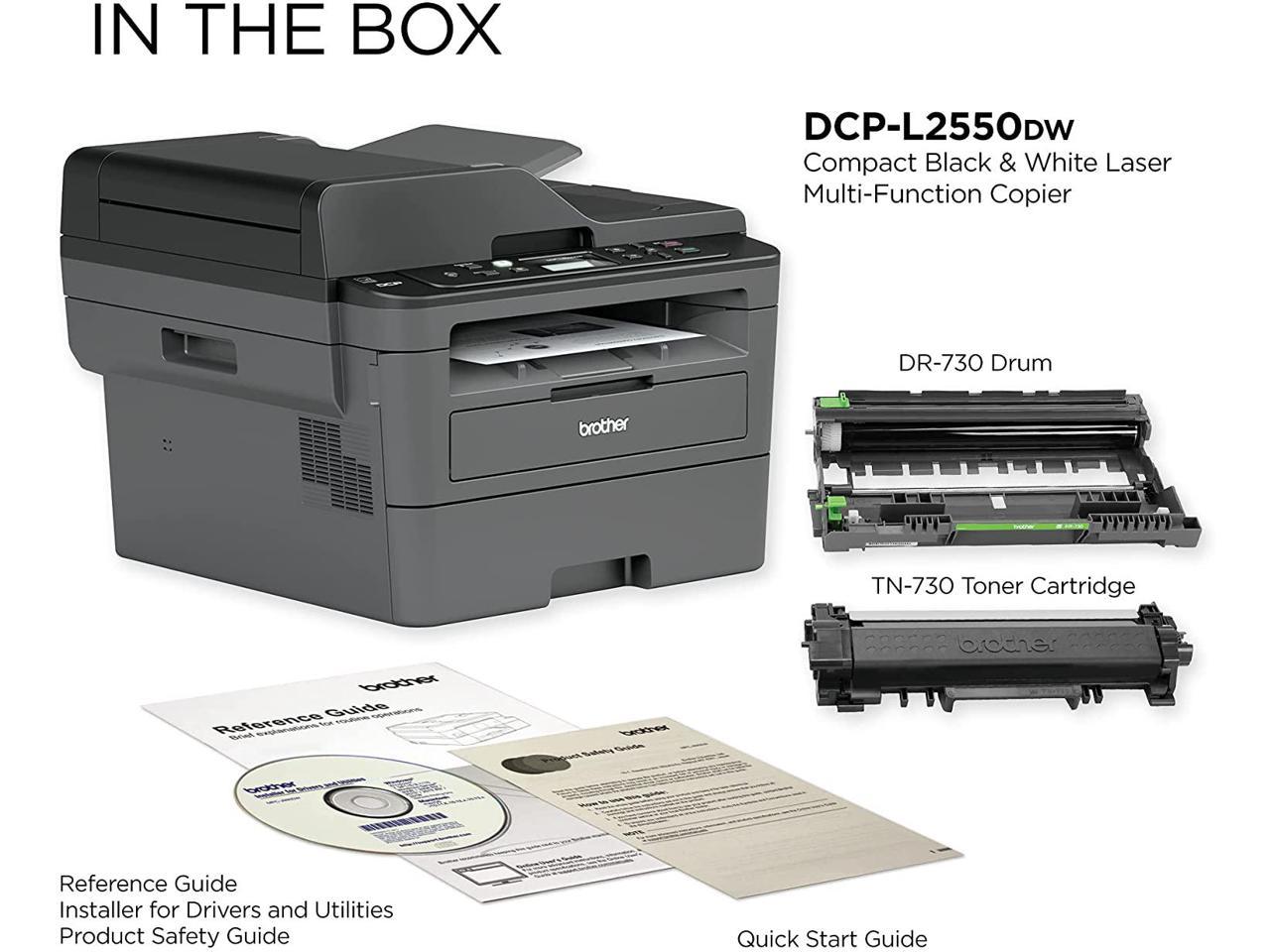 Brother All-in-One Wireless Monochrome Laser Printer - Print Scan Copy - 2400 x 600 dpi, 36 ppm, 128MB Memory, 250-Sheet, 50-Sheet ADF, Automatic Duplex Printing, CBMOUN Printer Cable