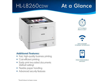 Brother Business Color Laser Printer, Duplex Printing, Flexible Wireless Networking, Mobile Device Printing, Advanced Security Features - HL-L8260CDW