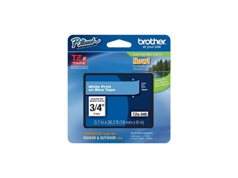 Brother P-Touch TZE-545 TZ Standard Adhesive Laminated Labeling Tape, 3/4w, White on Blue