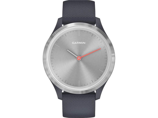 Garmin Vivomove 3S Hybrid Smartwatch with Real Watch Hands and Hidden Touchscreen Display - Granite Blue Silicone with Silver Hardware
