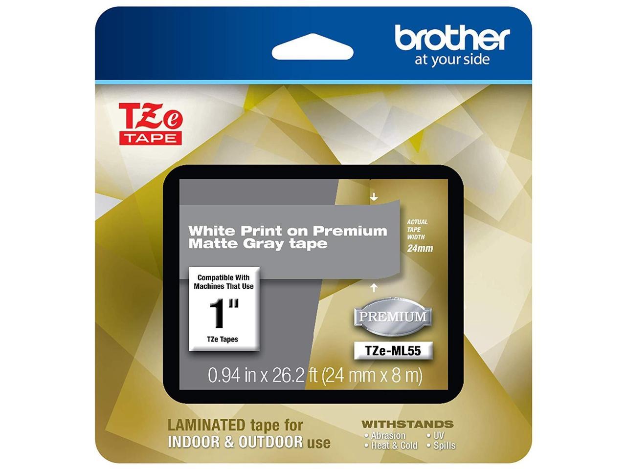 Brother TZeML55 White Print on Premium Matte Light Gray Laminated Tape for P-touch Label Maker, 24 mm (0.94") Wide x 8 m (26.20 ft.) Long