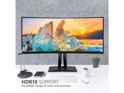 ViewSonic VP3881A 38 Inch IPS WQHD+ Curved Ultrawide Monitor with ColorPro 100% sRGB Rec 709, Eye Care, HDR10 Support, USB C, HDMI, USB, DisplayPort for Professional Home and Office