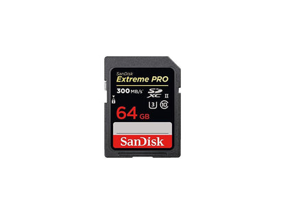 SanDisk - SDSDXPK-064G-ANCIN - SanDisk Extreme Pro 64 GB Class 10/UHS-II (U3) SDXC - 300 MB/s Read - 260 MB/s Write -